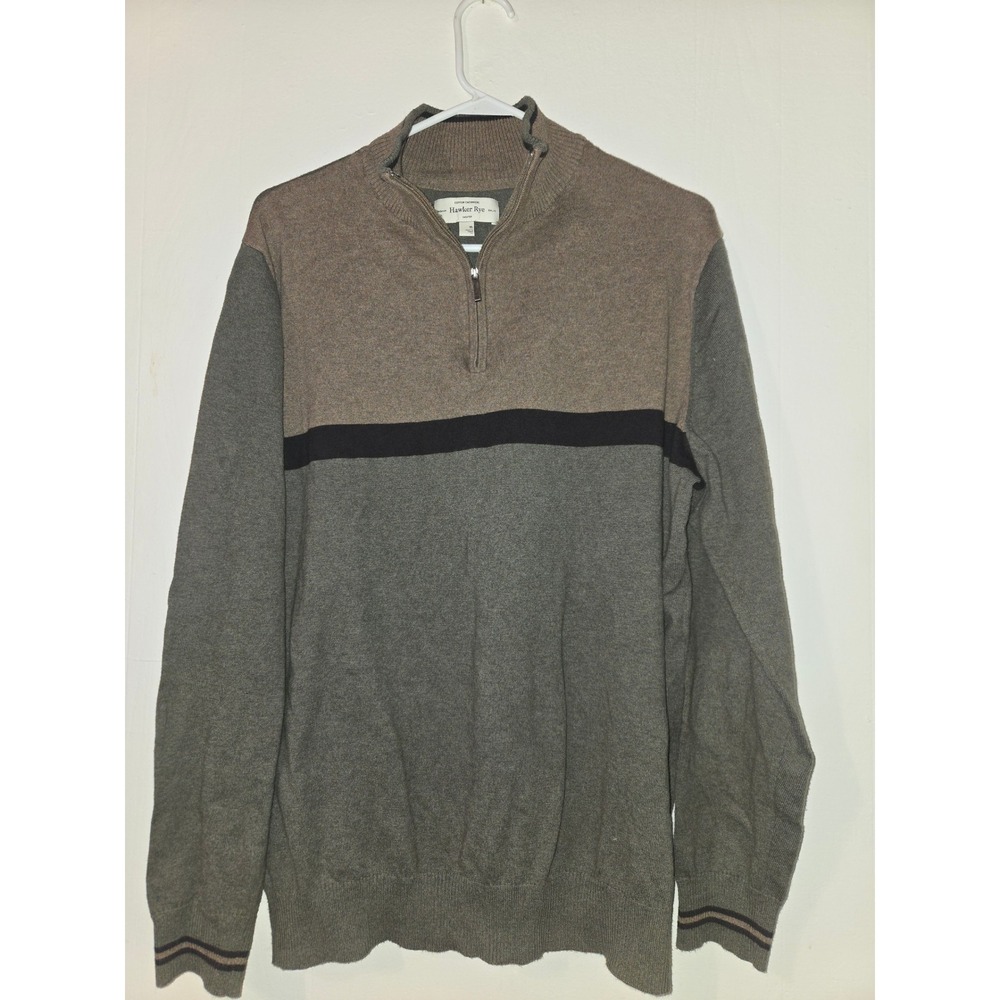 Hawker Rye Mens XL Cotton Cashmere Quarter Zip Sweater Grey Tan Colorblock